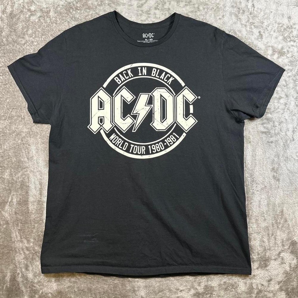 AC/DC Back In Black World Tour 1980-1981 Graphic T-Shirt Mens XL Black Cotton